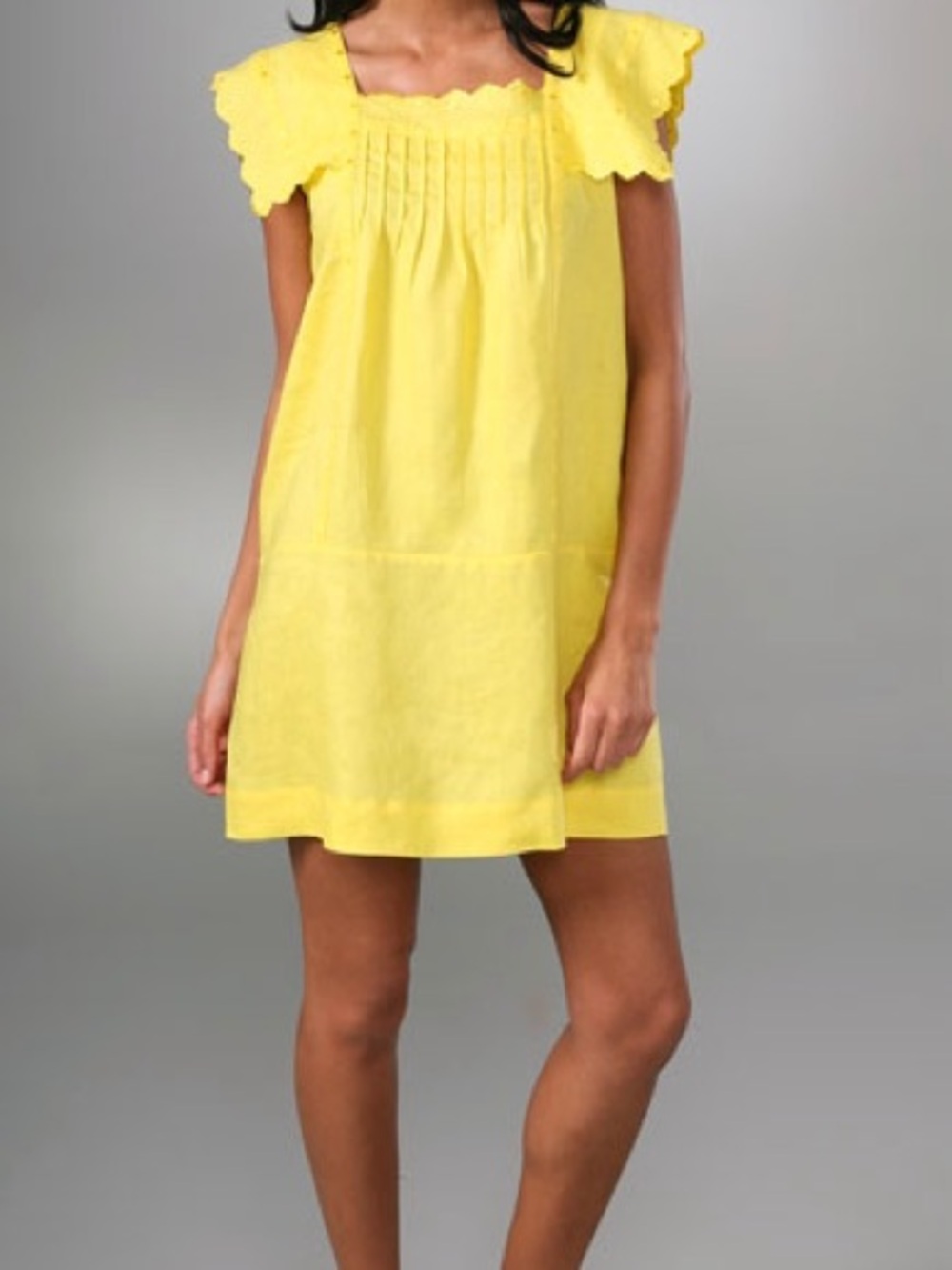 See by Chloé Yellow Scalloped Trim Linen Shift Dress